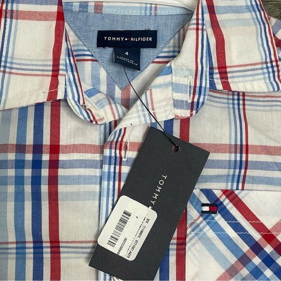 NWT! TOMMY HILFIGER Button Up Red White Blue Kids Boys Size 4 New School preppy - Picture 2 of 7